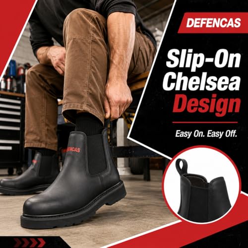 Image of Men's Slip On Work Boots, 6 Inch Soft Toe Chelsea Work Boots, ASTM F2892 EH, Slip Resistant Oil Resistant Rubber Outsole, PU Insole, Steel Shank, Black D2432