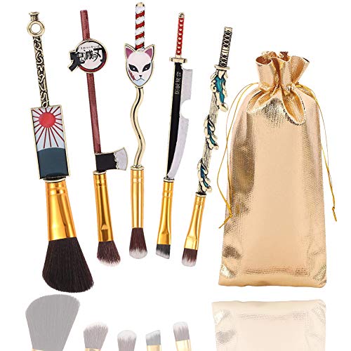 Demon Slayer Makeup Brush Set - 5pcs Cosmetic Anime Peripheral Demon Slayer Kimetsu no Yaiba Cosplay Gift Makeup Brush Set for Women