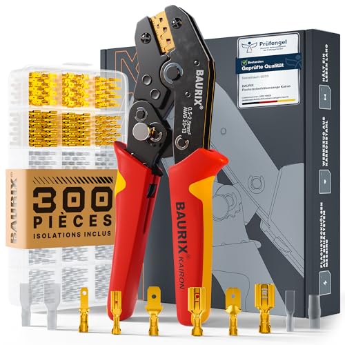 BAURIX® Pinces à Sertir avec 300 mâle et femelle Embouts Cable - Pince à Sertir Èlectriques pour Connecteurs 0,50-2,50 mm² - Pince a Cosse - Crimps