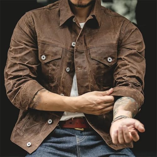Mens Retro Heavyweight Canvas Oil Waxed Jacket Safari Style Hunting Coat Khaki Casual Work Jackets2