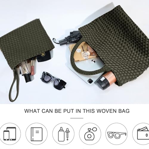 Bolso grande tejido para mujer con asa de neopreno miniatura 3