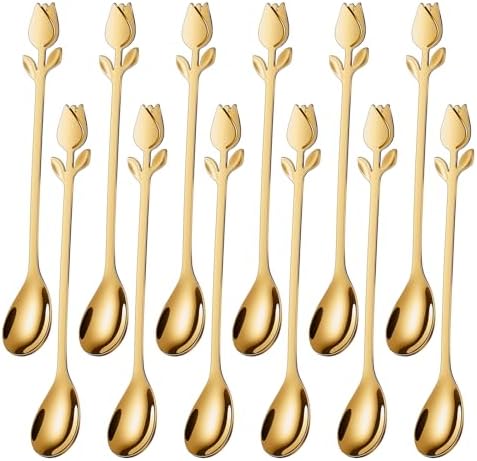 Gold Tulip/Rose Handle 12-Pcs Mini Coffee Spoons Set - 6