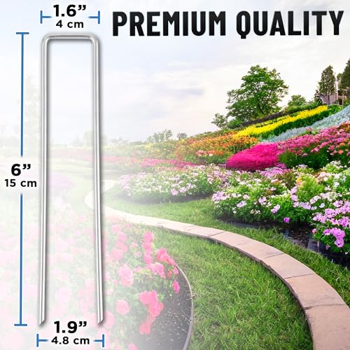 EffektWerk tuinpalen (6" / 150 mm, 50 PK), gegalvaniseerde U-vormige landschapsnietjes, stoffen pinnen voor installatie van onkruidbarrières en grasmatten - Afbeelding 3