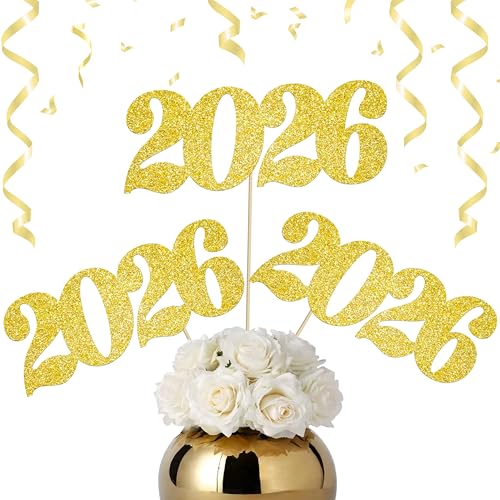 Image of 2026 Centerpiece Sticks Class of 2026 Table Decorations 12PCS Graduation Table Toppers Glitter Gold Number 2026 Congrats Table Centerpieces for Graduation Theme Party Decorations Supplies