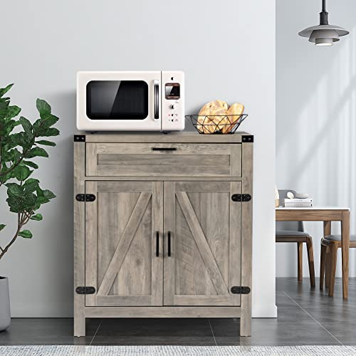 Image of VINGLI Modern Farmhouse Sideboard Buffet Cabinet with Drawer, Storage Cabinet with Doors and Adjustable Shelves, Coffee Bar Station for Kitchen, Dining Room and Living Room, Ash Grey