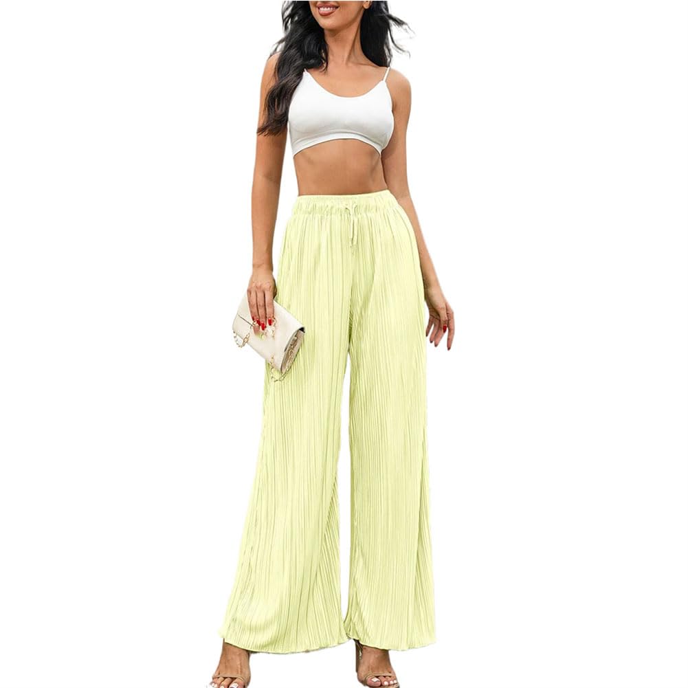 Summer Silk Pants for Women Spring Folds Wide Leg Trousers Baggy Pleat Thin Straight Women Slacks