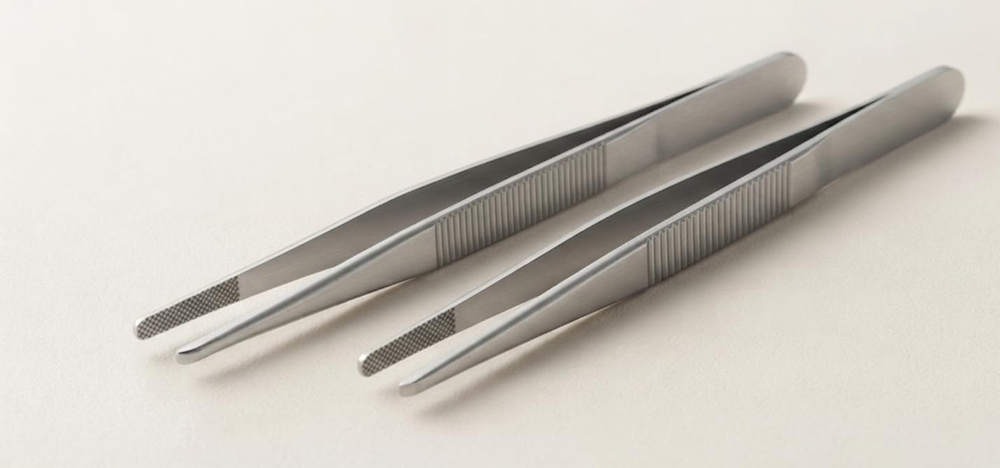 Stainless Steel Straight Tweezers with Serrated Tip (pack of 2) | Blunt Tip, Precision Grip, Medical Grade, Serrated Jaws, Rust Resistant-image-22