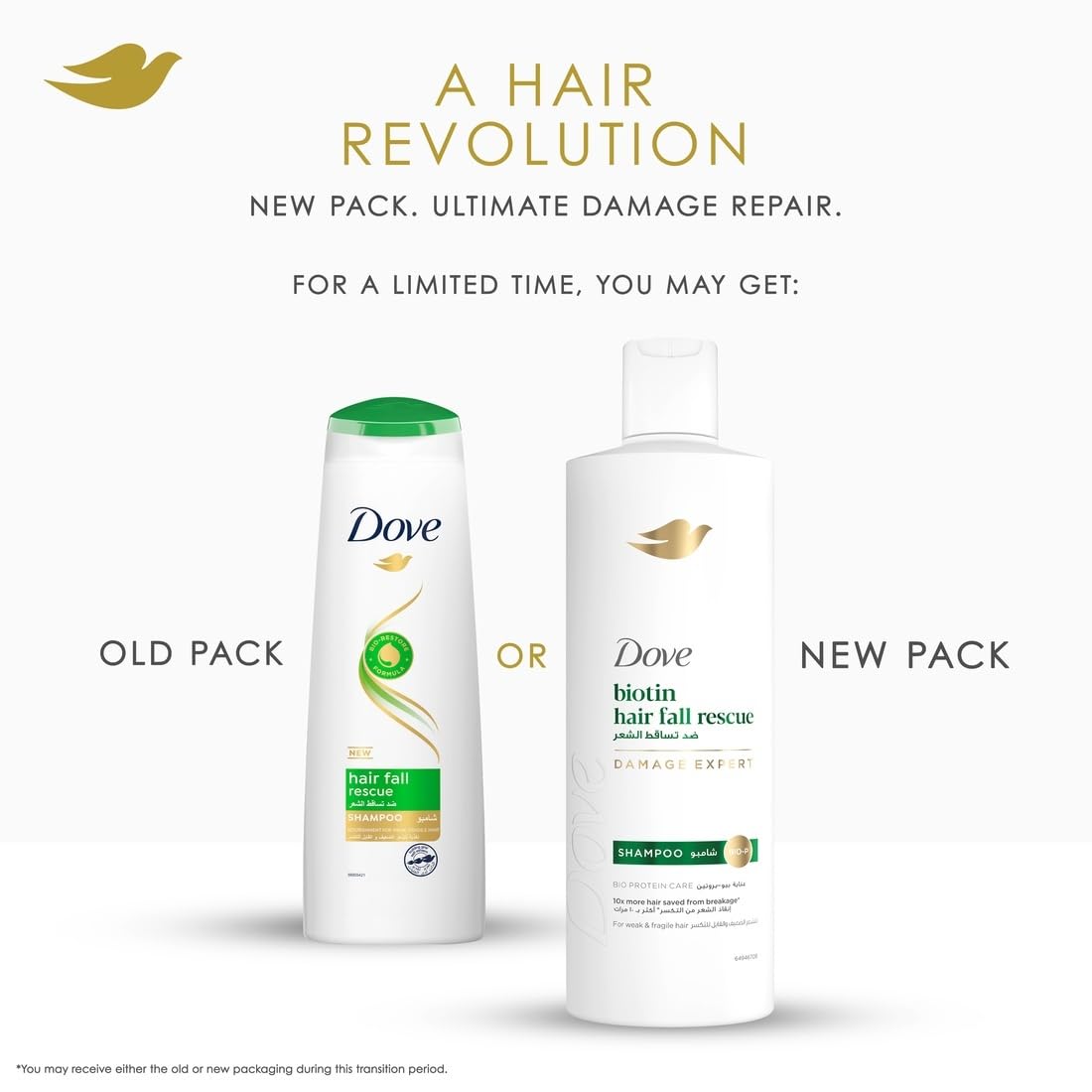DOVE Shampoo, Hair Fall Rescue, 10x more hair saved from breakage*, 2 x 400ml