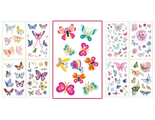 Temporary Butterfly Tattoos For Kids - 20 Butterfly Tattoo Sheets for Birthday Party - 278 Unique Design Removable Kid Tatoos for Girls & Boys Party Favors - Safe, Non-Toxic Butterfly Stickers