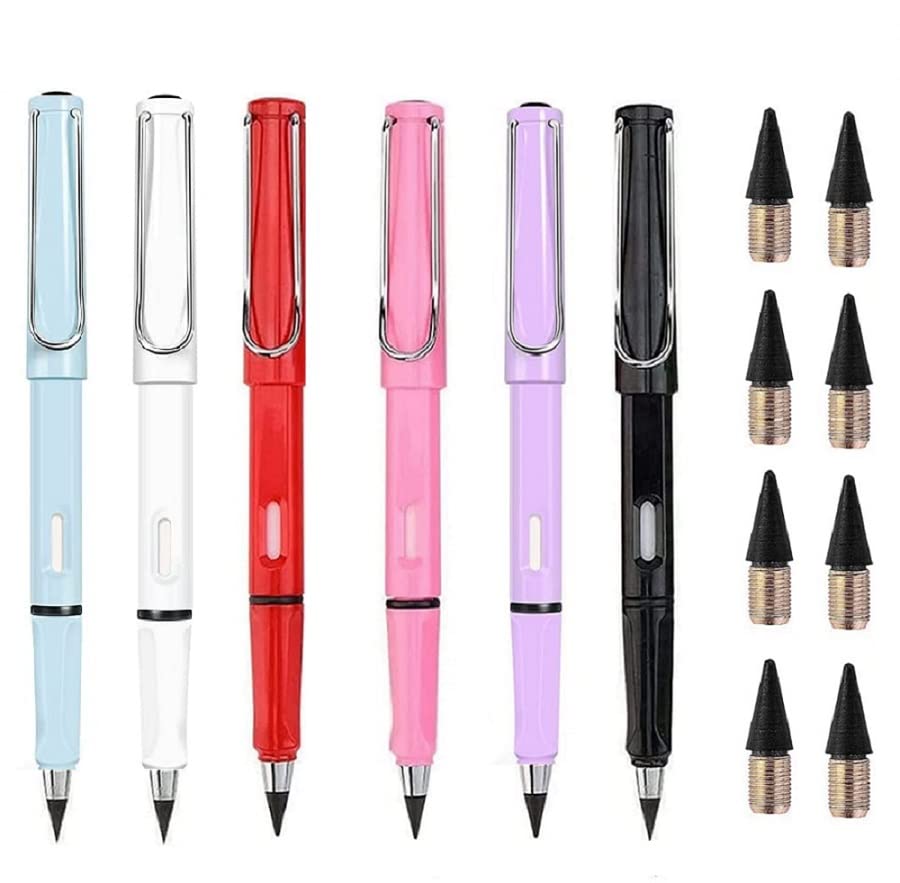6pcs Inkless Pencils Eternal，8 replacement pencil tips，Replaceable Head Portable magic Pencil ，Reusable pencil Writing Art Sketch Painting Tool Gifts