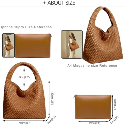 Image of JINMANXUE Woven Tote Bag for Women, Fashion Hobo Handbag, Travel Top-handle Shoulder Bag, Beach Underarm Bag with Purse