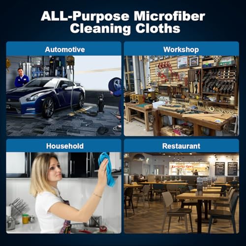 Image of UNIMADE Shop Rags, 4 Boxes - 400 Sheets Microfiber Cleaning Cloth | Commercial Grade Washcloths Lint-Free Bulk Shops Towels for Cars Mechanic Restaurant Garage Housekeeping, 11 inchx 9 inch, Blue