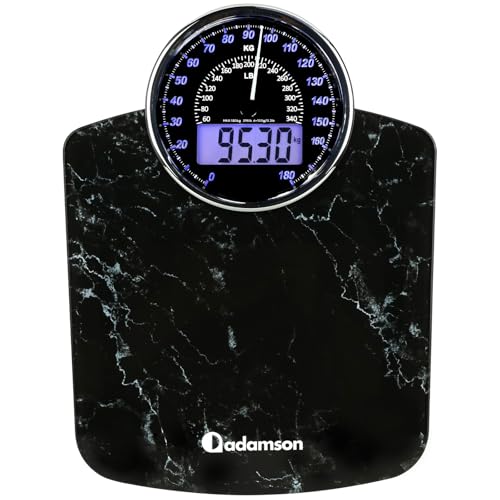 Adamson Bilancia Pesapersone Ibrida - Digitale & Analogica 2-in-1 - Fino a 180 kg - Ampio Display...