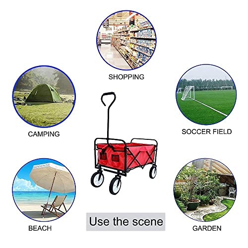 FAZENHUA Zusammenklappbarer, zusammenklappbarer Garten- und Strand-Einkaufswagen mit Aufbewahrungskorb, Gartenwagen, Karren, Rot, Blau, Outdoor-Wagen/Rot – Bild 5