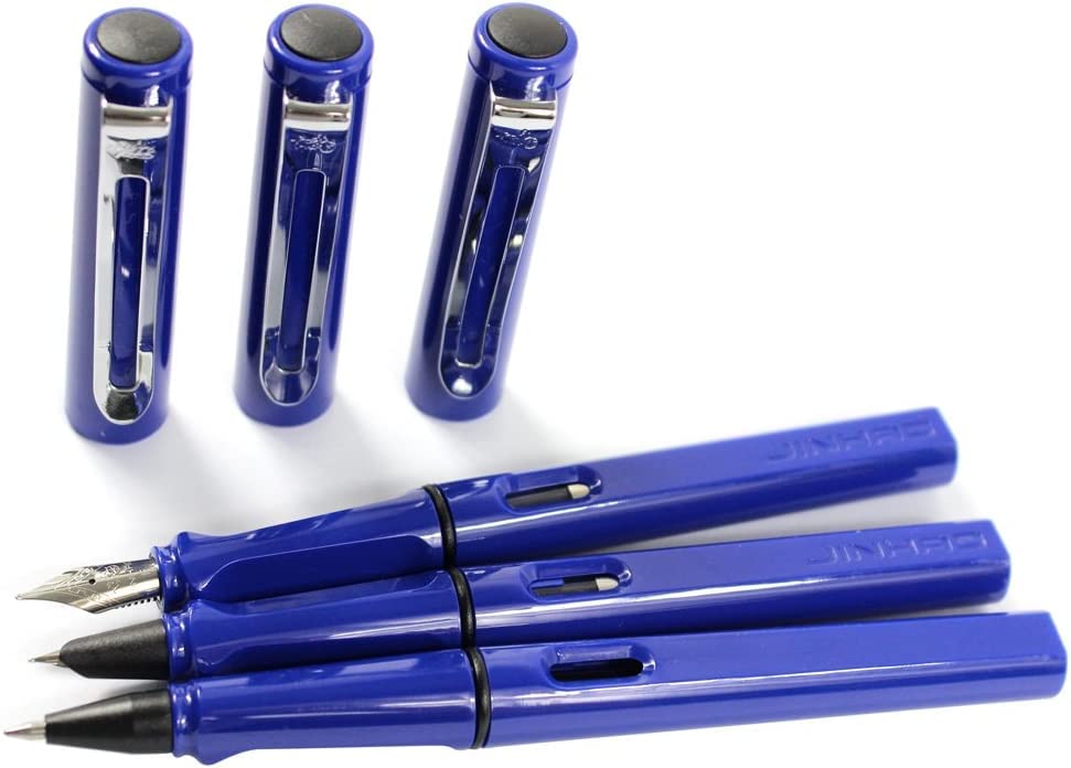 Stifte, Gelschreiber, Kugelschreiber, 3 Stück Kunststoffstifte, 1 Stück Füllfederhalter, 1 Stück feine Feder und 1 Stück Tintenroller mit Stiftbox – Gelb (Farbe: Dunkelblau)