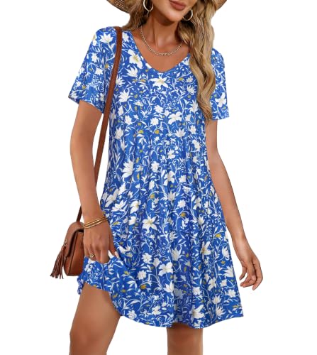 Image of CHICGAL Summer Dresses for Women V Neck Short Sleeve Casual Loose T Shirt Sundress Beach Cover Ups with Pockets 2026