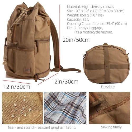 Vintage Canvas Backpack Duffle Bag Mens Travel Rucksack Large Capacity 35l for Outdoor Hiking Camping Climbing Bags (APRICOT)4