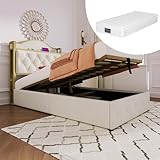 Tcewhhy Polsterbett mit USB Typ C Ladefunktion, Einzelbett 90 x 200 Stauraumbett mit Lattenrost aus Metallrahmen, Hellbeige(Mit Matratze)