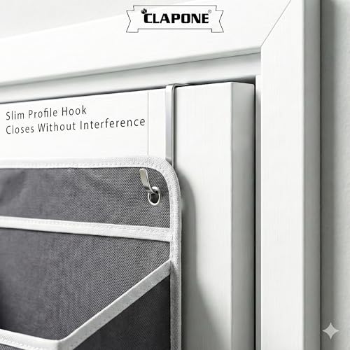 Image of CLAPONE Over the Door Organizer /Large Pockets - Anti-Tilt Hanging Storage for Bedroom /Closet Door Storage /Bathroom /Pantry /Nursery /Bedroom (Grey, 5 Layers)