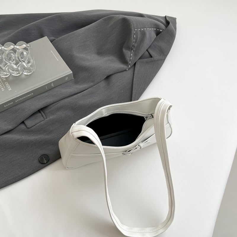 Women Vintage Shoulder Bag PU Leather Solid Color Female Commute Bag (White)2