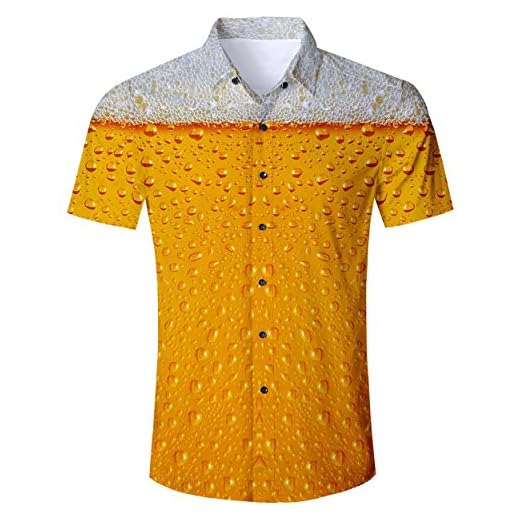 Goodstoworld Camisa Hawaiana para Hombre Cerveza Impreso Verano Manga Corta Camisas Hawaianas Casual Funky Amarilla Estam para Camisa Hawaiana Skitter Botones Slim Fit Party Camisas M