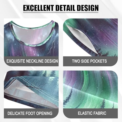 Pajama Sets Short Sleeve Watercolor Northern Light Soft Cotton Summer Sleepwear 2 Piece PJS Size 5-14T3