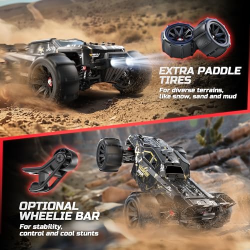 DEERC 1:14 Fast Brushless RC Cars for Adults & Boys, Max 50+ MPH, 2 3S Lipo Batteries 4x4 Waterproof RC Truck, High Speed Offroad Remote Control Car, All Terrain RC Truggy for Snow,Sand & Mud