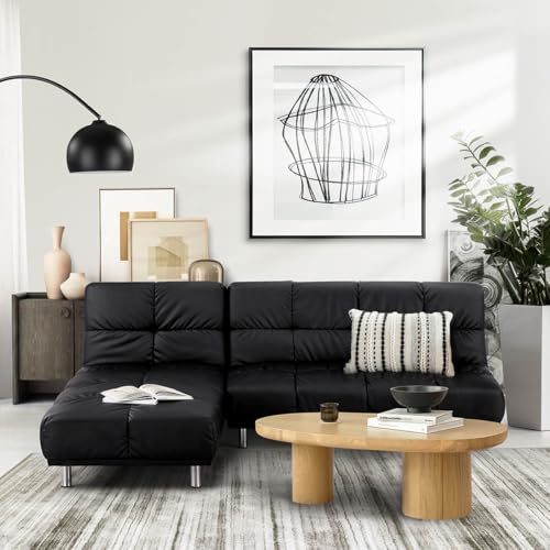 SENHO Canapé-lit Futon 2 Places avec Méridienne Réversible, 120 x 229 cm, Simili Cuir Noir - Mellow