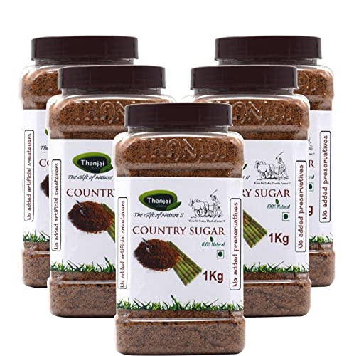 Image of Thanjai Natural 5kg Jar Sugarcane Jaggery Powder /Country Brown Sugar /Naatu Sakkarai -100% Natural (5kg Jar)