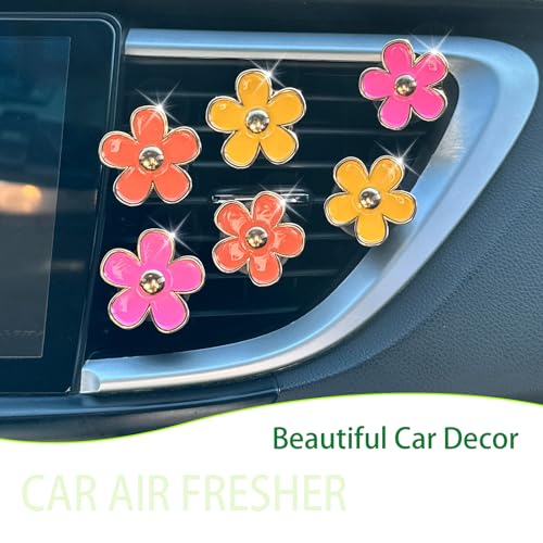 Image of ORIESSE 6pcs Flower Air Freshener Vent Clips,Pink Yellow Orange Daisy Car Decor Accessories for Women,3.3cm /3cm Girly Refillable Diffuser