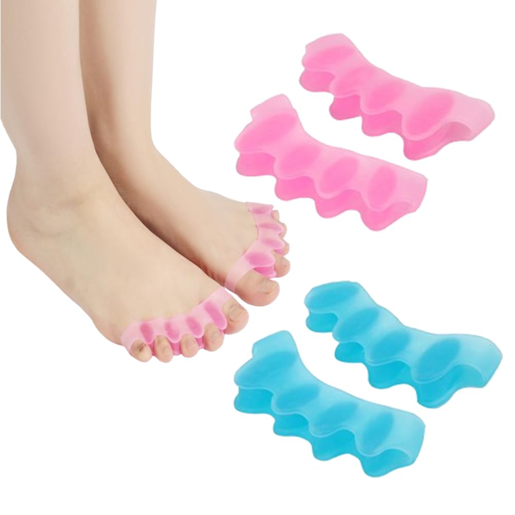 4 separatori di dita del piede, correttore di hallux valgus, separatore di unghie delle dita del piede in gel ripulibile, i piedi a martello, il hallux valgus (blu/rosa)