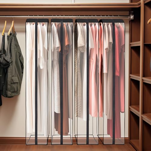 DecacnX Kleidersäcke zum Aufhängen, 152,4 cm, lang, mit seitlichem Reißverschluss, Kleiderhüllen, Kleidersäcke, volle Länge, transparente Kleiderhüllen für Kleider, Mäntel, Anzüge, 4 Stück