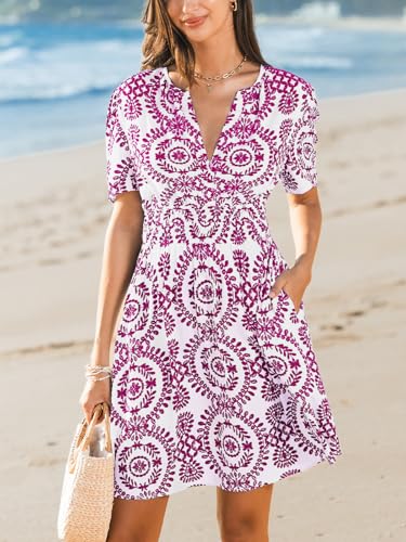 Image of CUPSHE Womens Summer Dresses 2025 V Neck Short Sleeve Flowy A-line Beach Vacation Dress with Pockets