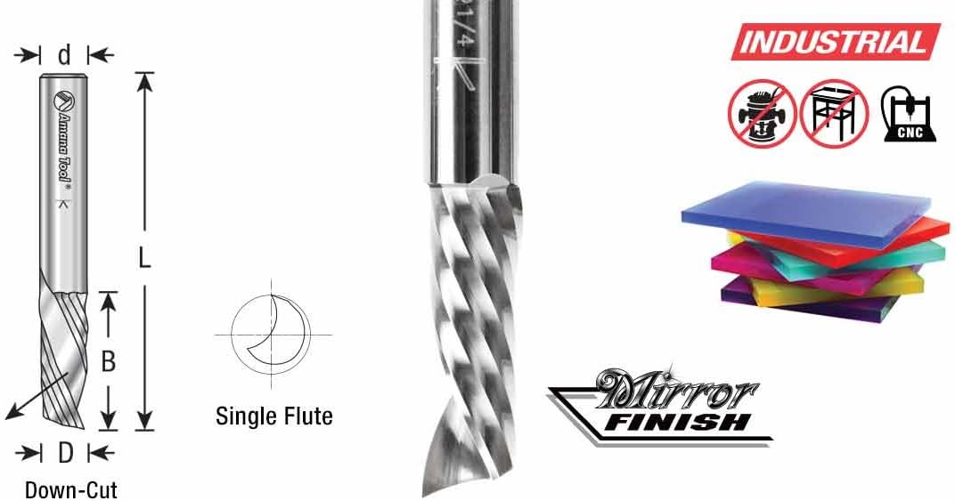 Amana Tool - 51528 Solid Carbide CNC Spiral 'O' Single Flute, Plastic Cutting 3/8 Dia x 3
