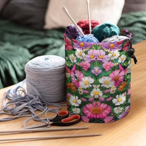 Image of Sellikakes Guinea Pig Flower Crochet Storage Bag Yarn Holder, Knitting Bags with Drawstring, Portable Mini Yarn Holder Store Crocheting Project Knitting Accessories