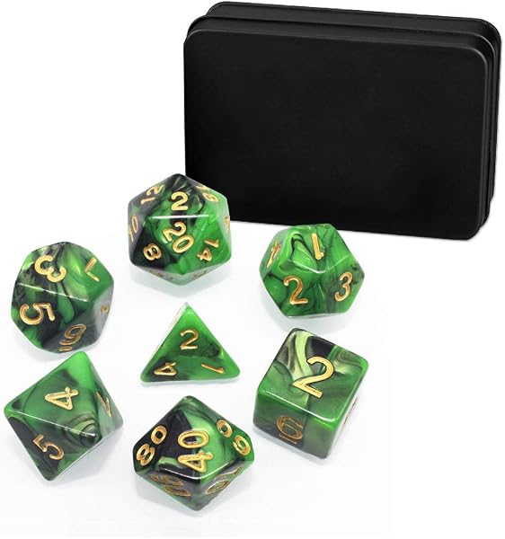 trpg ダイス 7個 多面体サイコロ 収納用アイアンボックスが付き クトゥルフ神話 、TRPG カードゲーム、 知育、 教育などに適用 (紫・銀) - 5