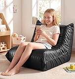 Hobestluk Small Bean Bag Chair Lazy Floor Sofa, Memory Foam Fireside Sofa Beanbag Faux Leather Armless Chair for Living Room Bedroom Dorm Reading Playing (Black, Medium)