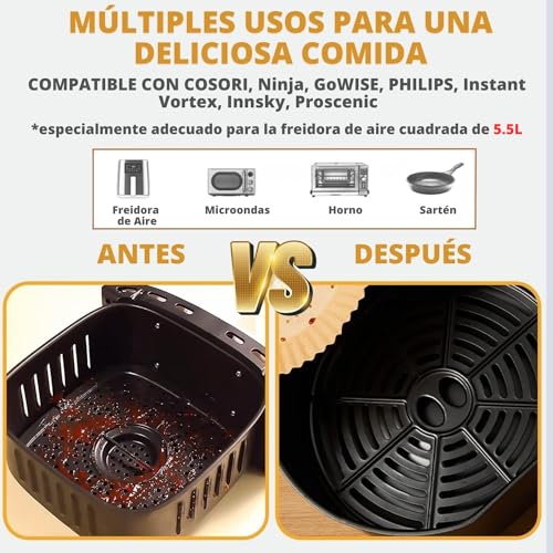 CPTEC 100 Stück Quadratisches Papier für Luftfritteuse 20 cm, Zubehör Fritteuse ohne Öl, Air Fryer Zubehör, Einwegpapier AirFryer, Backofen, Mikrowelle, bis zu 6 Liter – Bild 3