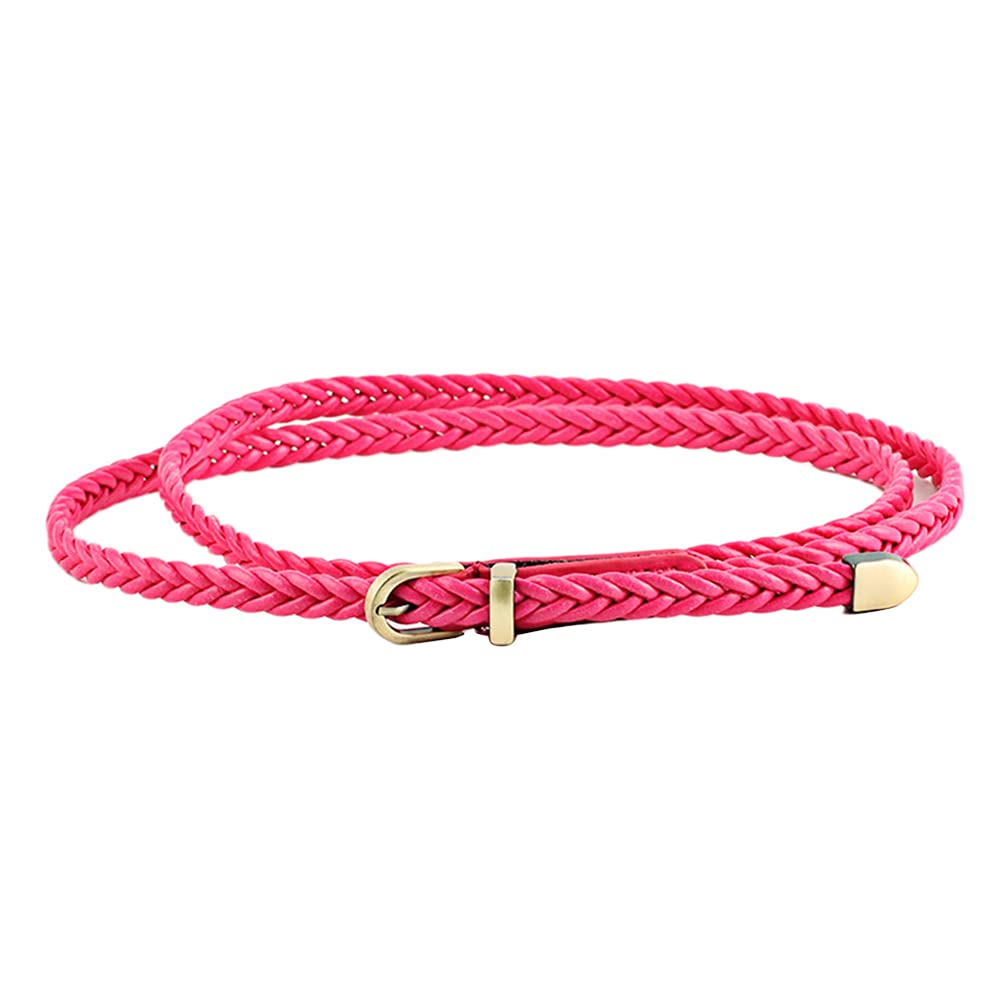 Junhouse Women Braided Waist Belt Skinny Woven Thin Belt Casual Webbed Vintage Leather Belt Waistband for Jeans Dresses (Rose)