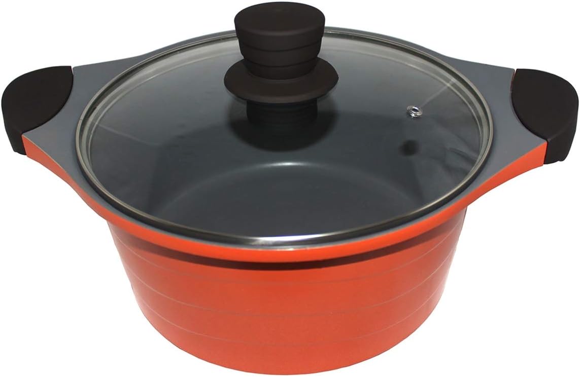 Alda Die Cast Non Stick Casserole Tall 24cm with Glass Lid with Ceramic Reinforcement Cookware