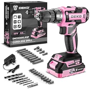Power Drill Cordless: DEKOPRO Pink Cordless Drill 20V Electric Power Set Tool for Women Drills with Battery and Charger Drills Driver Kit
