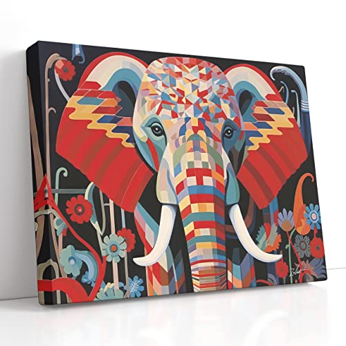 Toile éléphant géométrique abstrait XXL tableau mural salon 140x105cm