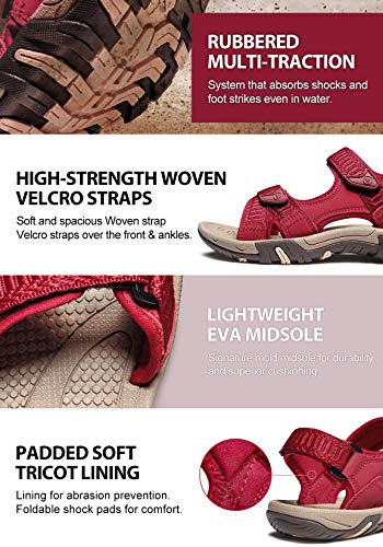 Atika Women's Havana Outdoor Hiking Sandals, Athletic Open Toe Walking Sport Sandals, Comfortable Summer Water Shoes, Havana Sandals Wine, 7 #TOP3