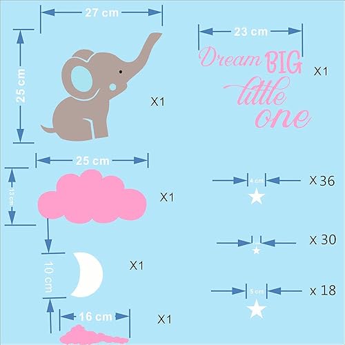 Miniatura 8 de Calcomanía de pared Dream Big Little One Elefante, calcomanías de pared con cita de luna y estrellas, decoración de pared de habitación de bebé,