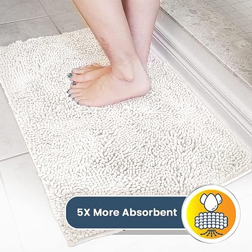 Muddy Mat® AS-SEEN-ON-TV Highly Absorbent Microfiber Door Mat and Pet Rug, Non Slip Thick Washable Area and Bath Mat Soft Chenille for Kitchen Bathroom Bedroom Indoor and Outdoor-White Runner 59"X24"