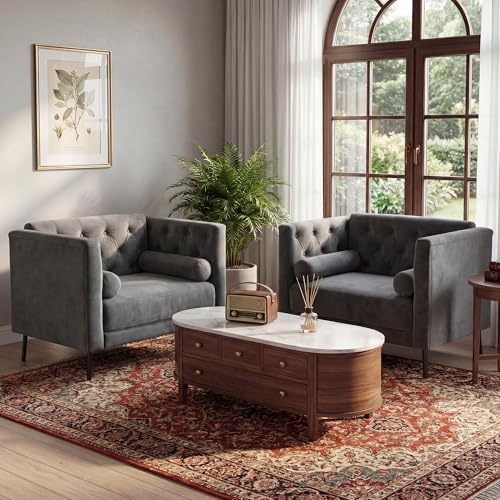 Chesterfield Oversized Accent Reading Armchairs Set of 2, 38.6", Charcoal