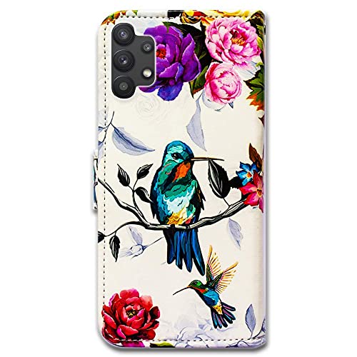 Bcov Galaxy A32 5G Case, Hummingbird In Flowers Bird Leather Flip Phone Case Wallet Cover With Card Slot Holder Kickstand For Samsung Galaxy A32 5G 2021 #TOP6