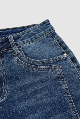 Flamingals Mid Rise Straight Leg Baggy Jeans for Women Plus Size High Stretch Roll Hem Wash Trendy Denim Jeans4