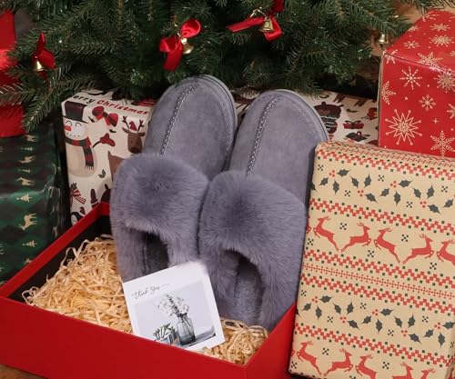 Image of KuaiLu Womens Cozy Memory Foam Slippers Ladies Fuzzy Faux Fur Lined Warm Arch Support House Shoes Slip on Comfy Winter Scuff Indoor Outdoor Rubber Hard Sole
