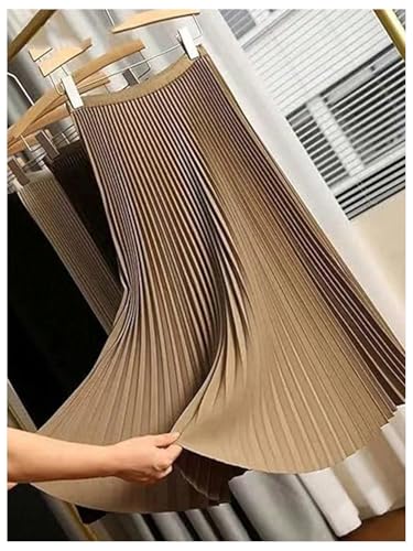 Women's Pleated A Line Midi Skirts Elastic Waist Flared Elegant Office Work Flowy Skirt2